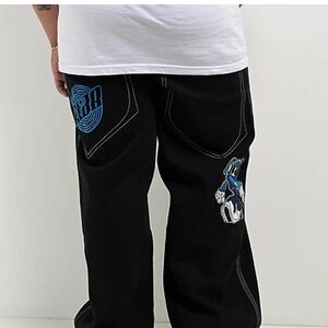 Empyre Black Chinos with Blue Graphic Details